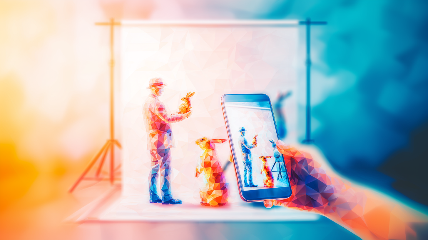 スマートフォンで簡易的に撮影している様子のポリゴンイメージ