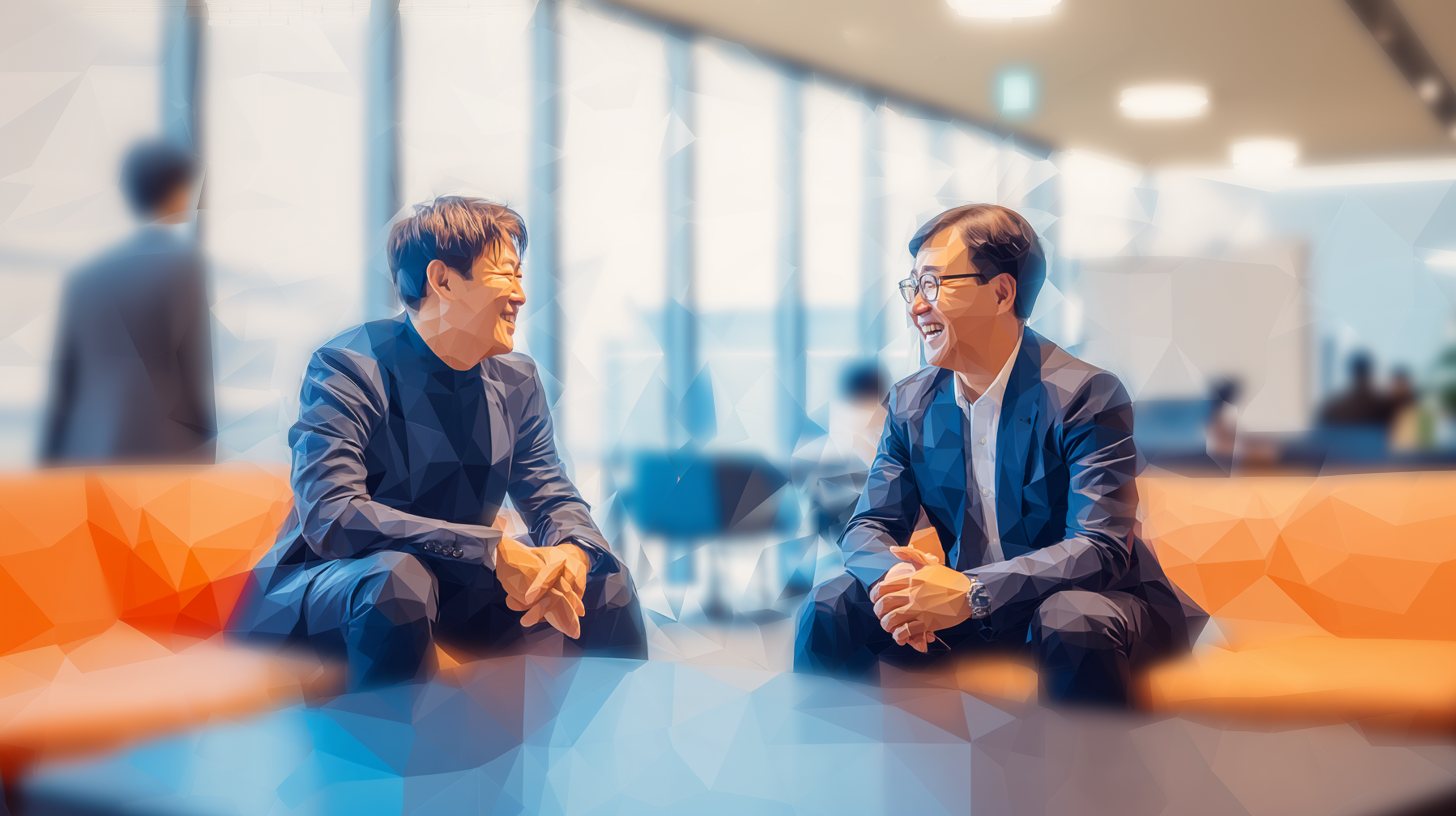 上司と部下が1on1でミーティングしている様子のポリゴンイメージ