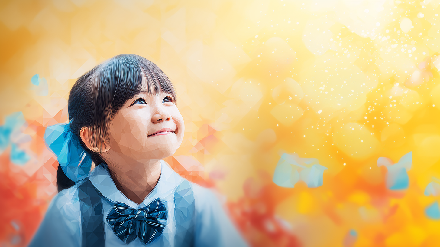 子どもが未来に対してワクワクしている気持ちが表情にあらわれているポリゴンイメージ
