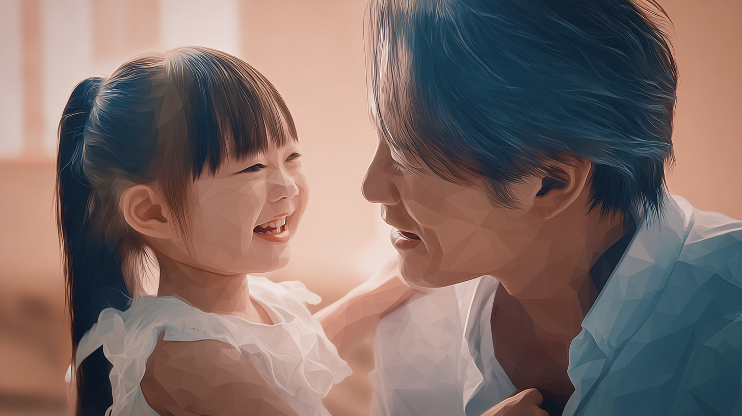 父と娘が穏やかに会話しているポリゴンイメージ