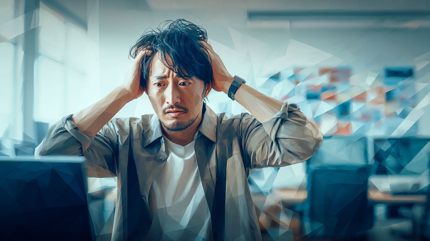 ディレクターが上がってきたクリエイティブを見て落胆しているポリゴンイメージ
