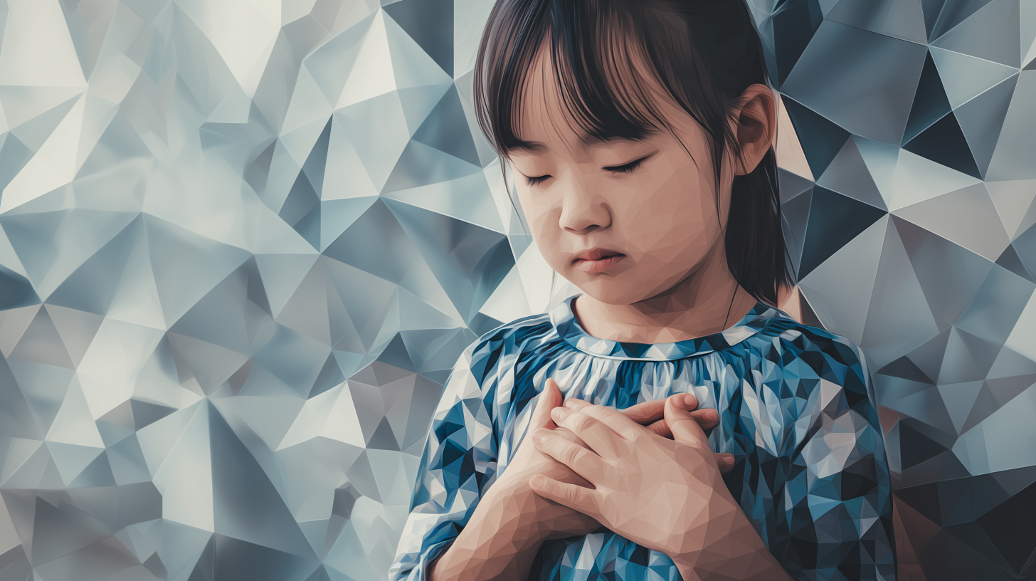 不安を抱える子どもが気持ちを落ち着かせようとしているポリゴンイメージ