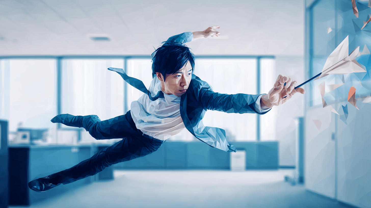 仕事中に白羽の矢をダイビングキャッチするポリゴンイメージ