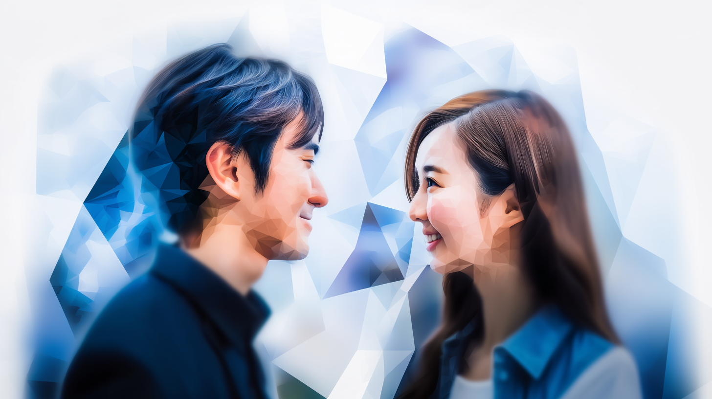 夫婦が向き合っているポリゴンイメージ